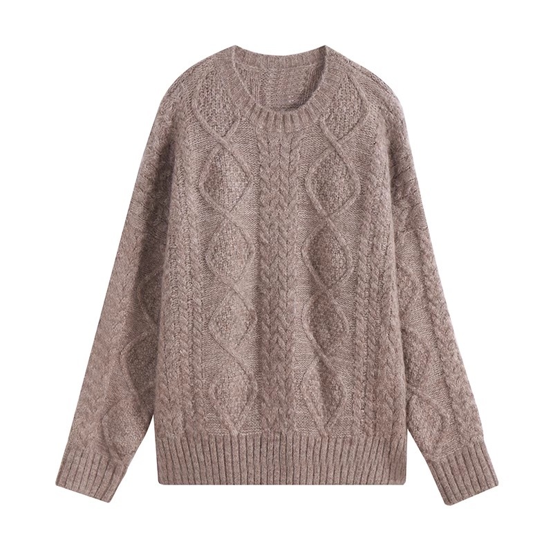 Mohair Sweater For Women For Autumn And Winter Outer Wear Thickened Loose Cozy Style Pullover Mid-length Twist Knitted Sweater