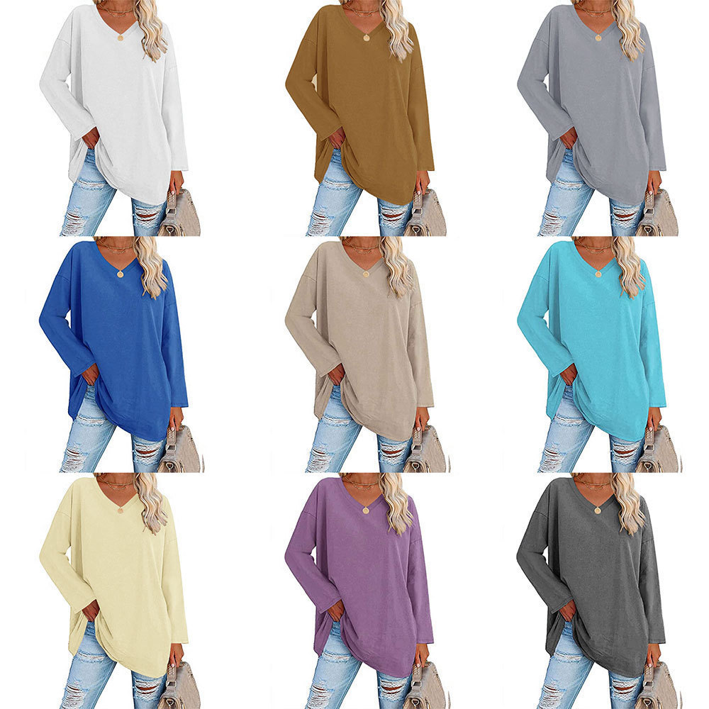 Oversized Women’s T-shirt Loose Shoulder Sleeve V-neck Top