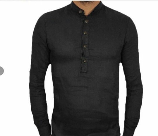 Men’s New Solid Color Long-Sleeved Shirt Polo Shirt