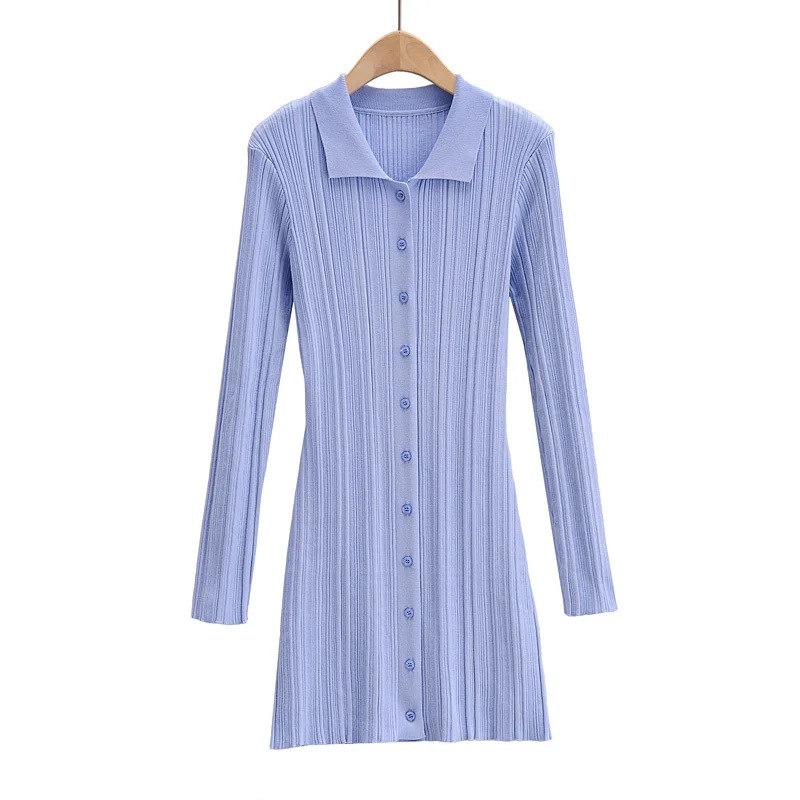 Fashion Slim Polo Collar Knit Long Sleeve Dress