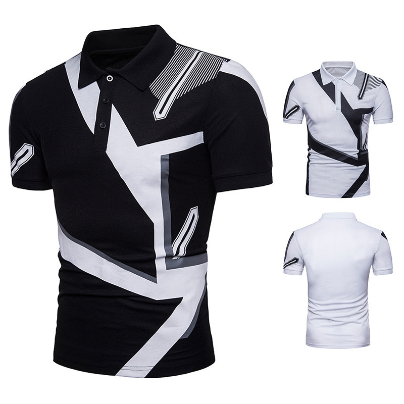 Men’s Casual Geometric Print Short-sleeved POLO Shirt