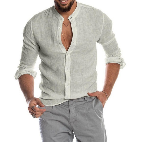 New Cardigan Stand Collar Long Sleeve Shirt Men’s Clothing