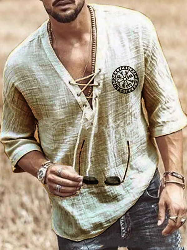 Printed Men’s Chest Tie Mid Sleeve T Shirt