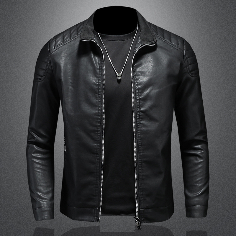 Men’s Leather Motorcycle Jacket Thin Coat