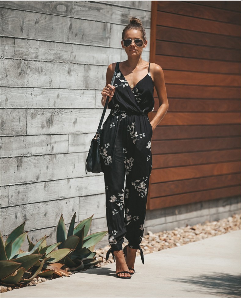 Women’s Jumpsuit Flowers Print Spaghetti Strap Romper