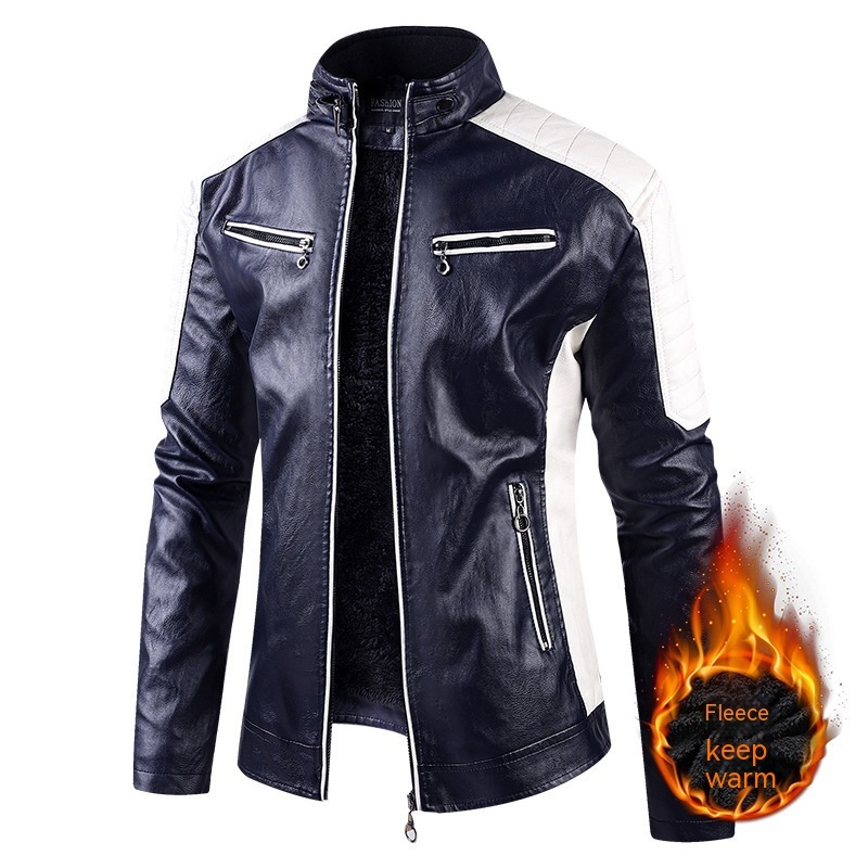 European Size Autumn And Winter Leisure Leather Men’s Coat Fleece-lined