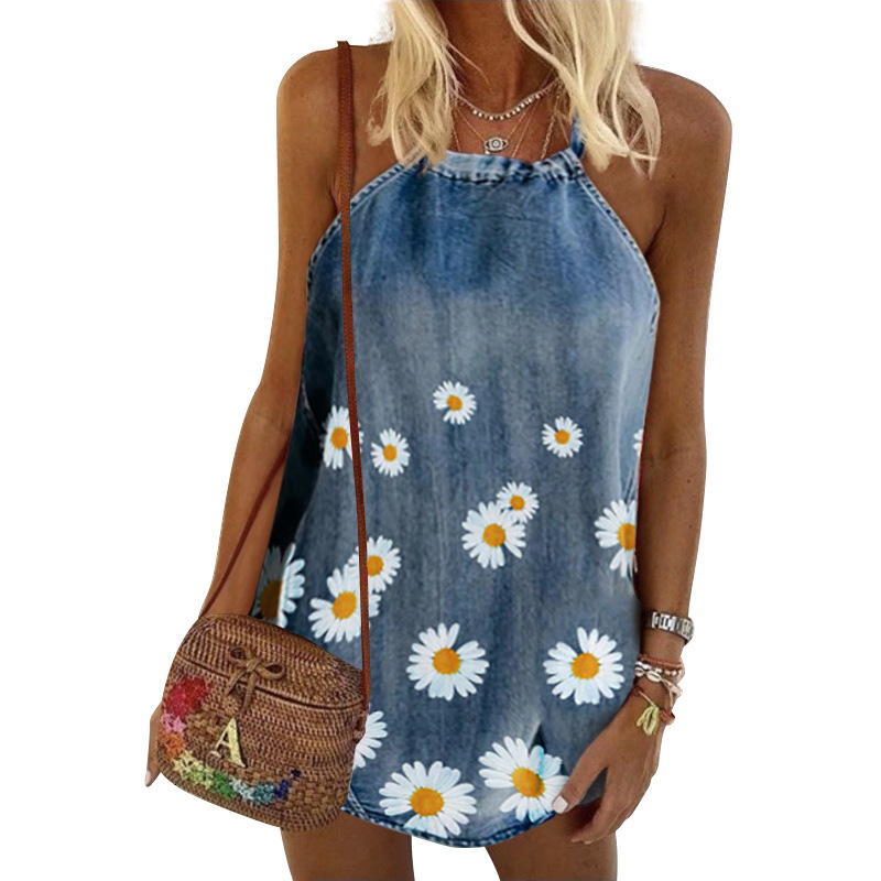 Printed denim camisole