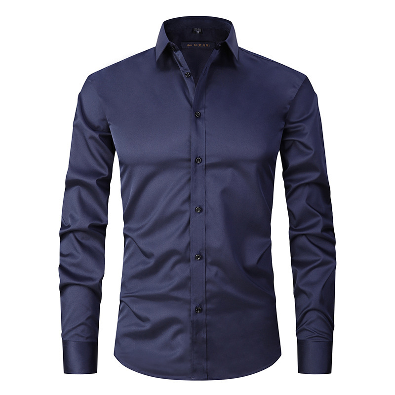 Men’s Long-sleeved Fashion Shirt Top Slim Solid Color Stretch Shirt