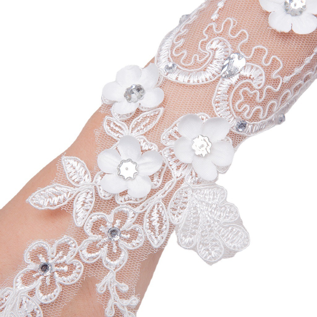 Bridal Wedding Gloves Diamond Studded Hollow Mesh