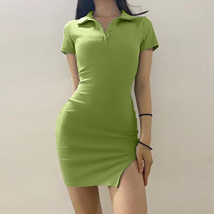 Fashionable Polo Collar Knitted Split Dress