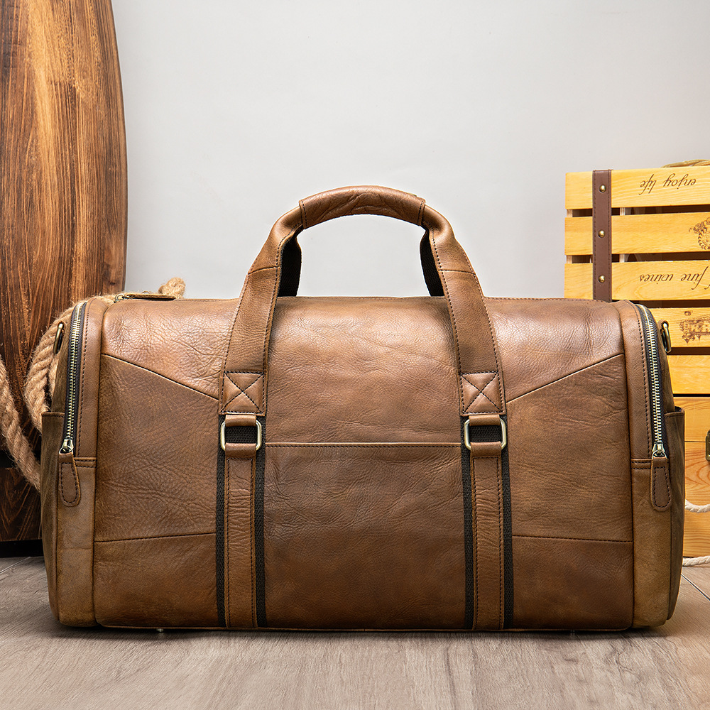 Genuine Leather Men’s Business Travel Handbag Top Layer Cowhide One-shoulder Travel Bag Duffel Bag