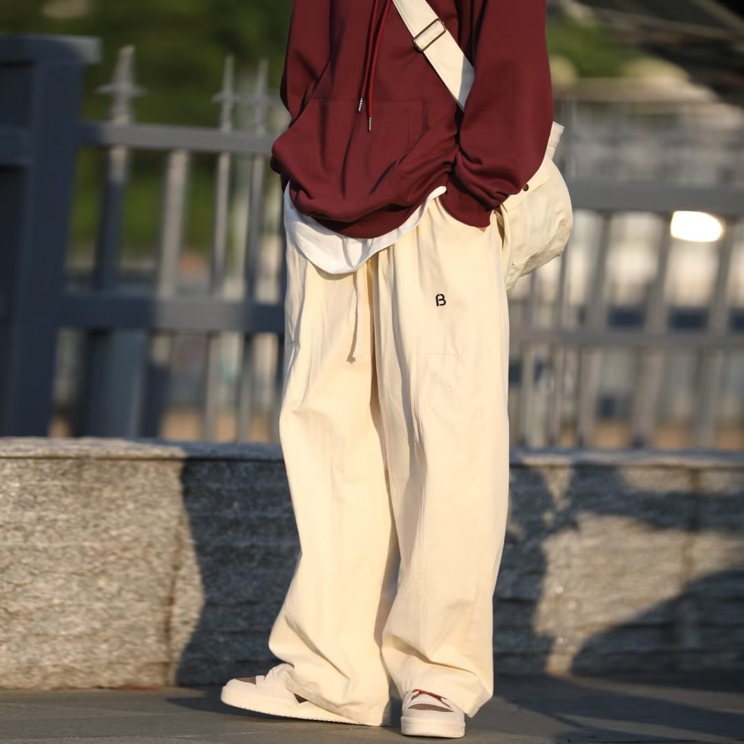 Men’s Solid Color Summer Youth Popularity Sports Pants Loose Basic All-matching Trousers