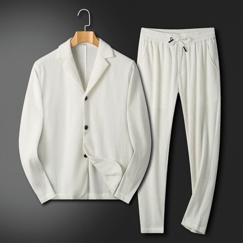 Men’s Casual Suit With Vertical Stripes Shirts And Pants