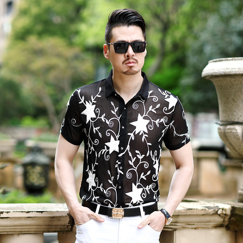 Summer New Style  Men’s Shirts Slim Hollow Embroidered Non-iron Casual Shirts