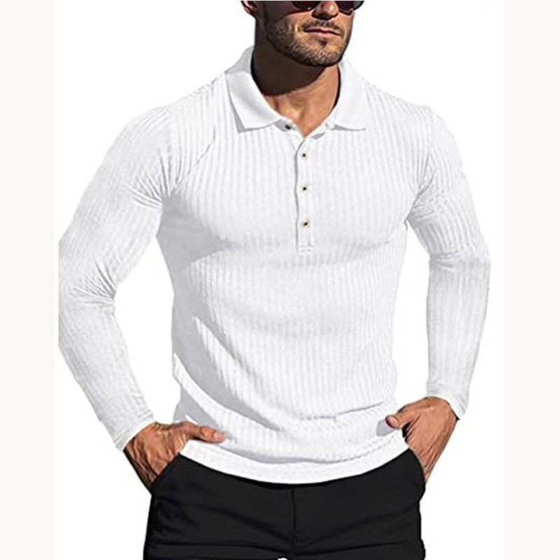 Men’s Running Sports Fitness High Stretch Striped Long Sleeve POLO Shirt