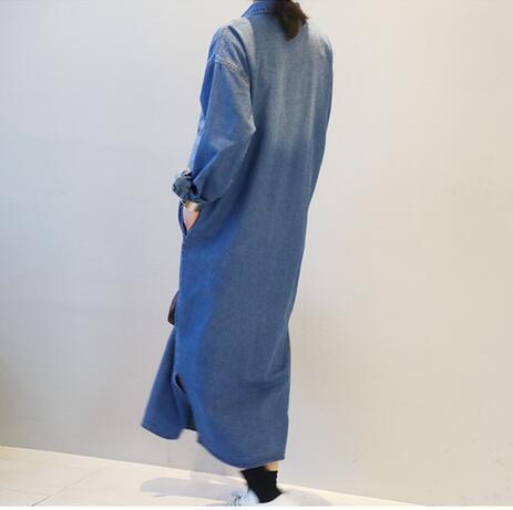 Fashion Denim Long Slit Loose Denim Shirt Jacket