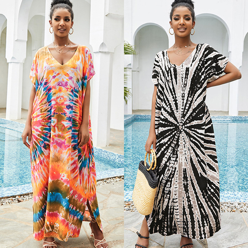 Tie-dye Printed Robe Loose Beach Cover-up Vacation