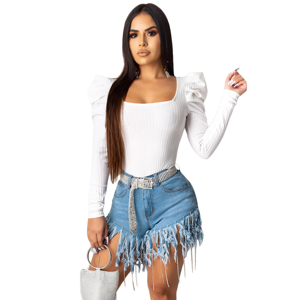 Fringed denim shorts