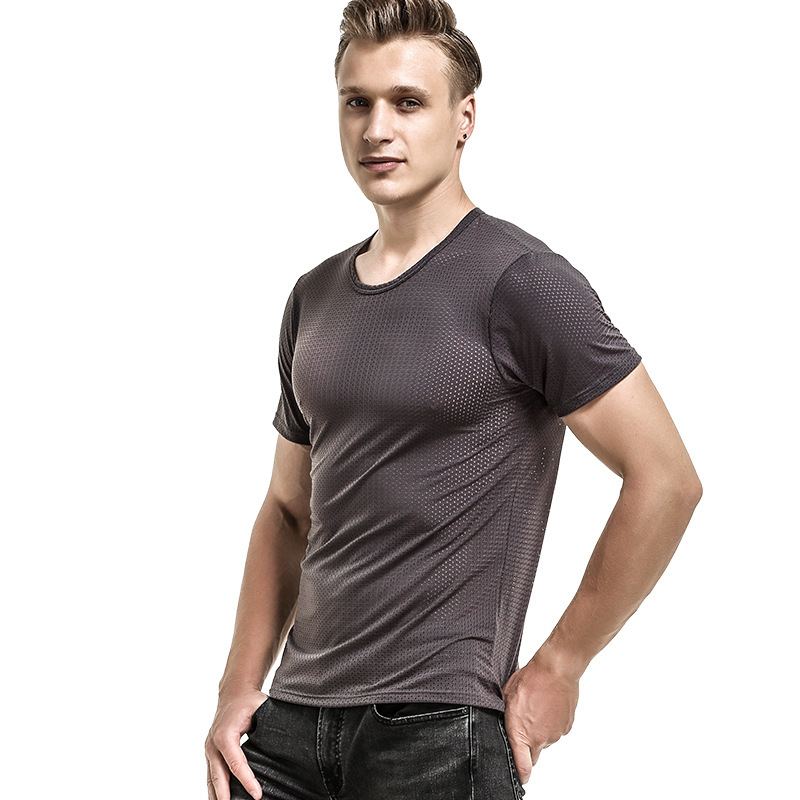 Men’s T-shirt Mesh Ice Silk V-neck Solid Color Bottoming Shirt