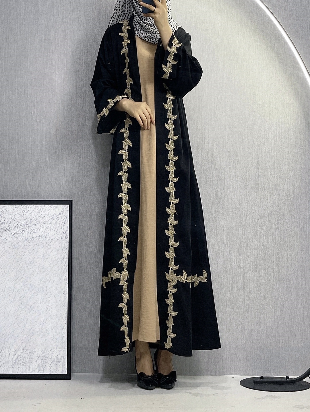 Women’s Long Dress Dubai Embroidered Lace Cardigan Robe