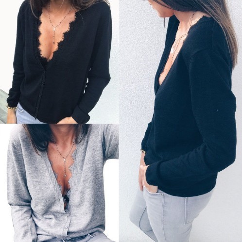 Deep V-neck single-breasted cardigan