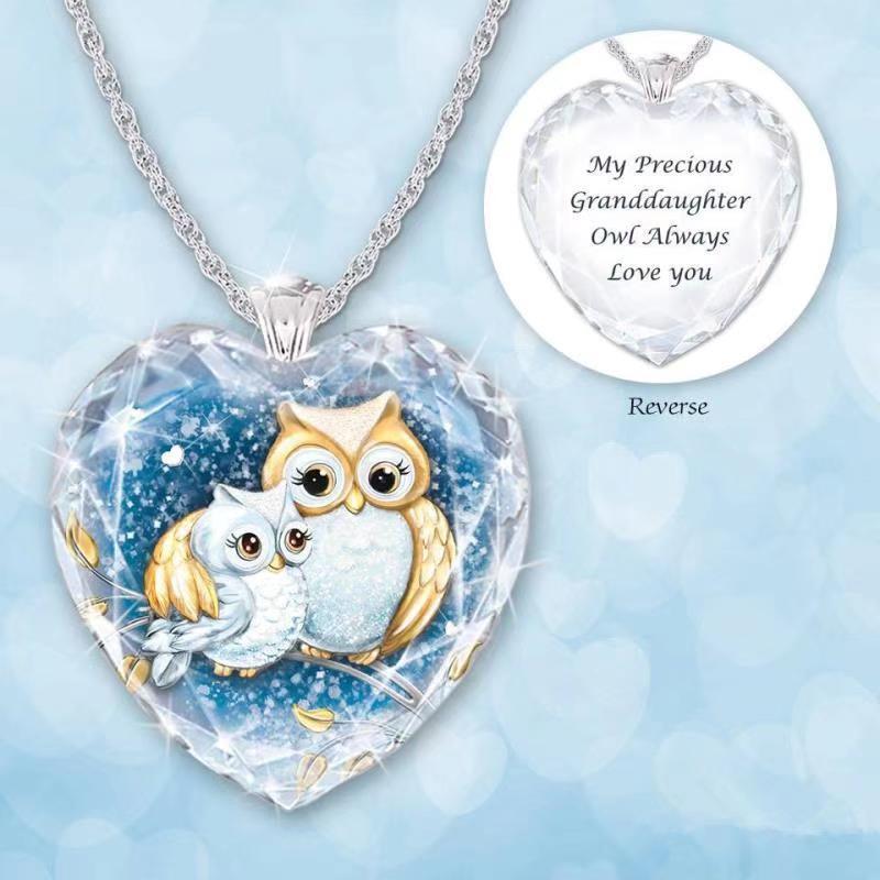 Owl Necklace, Heart-shaped Pendant, Heart-shaped