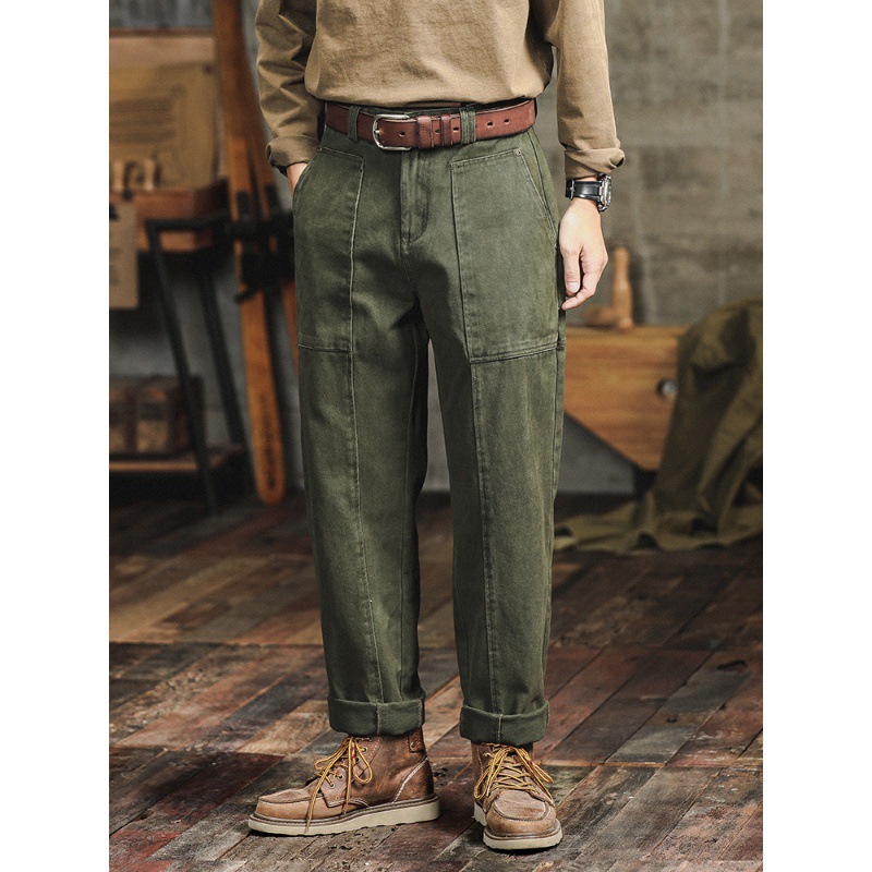 Retro Army Green Casual Pants Men’s Loose Straight Cargo Pants