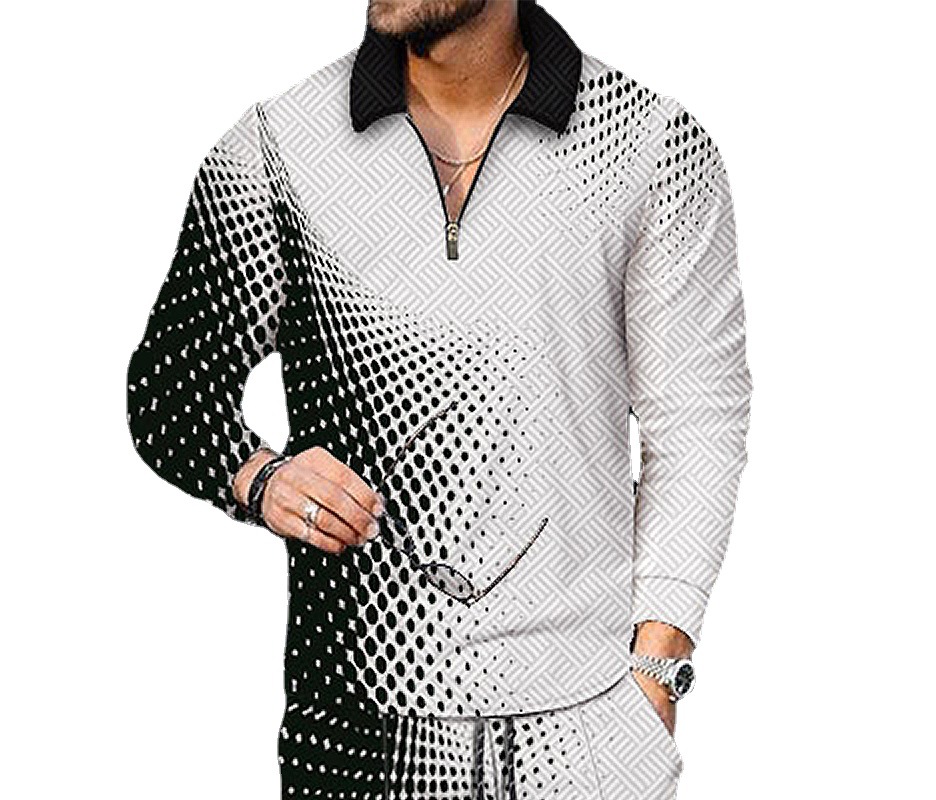 European And American Men’s Printing Lapel Long Sleeve