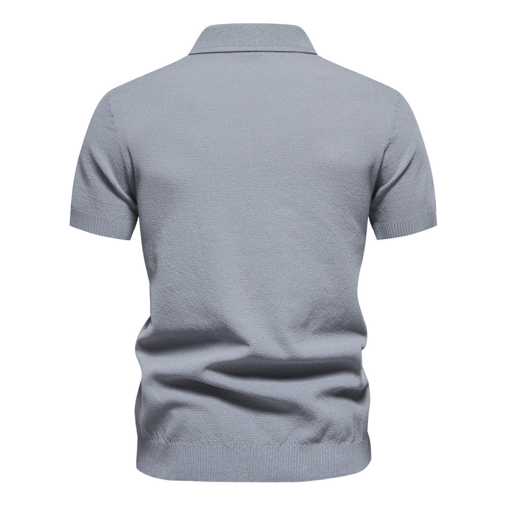 Men’s Lapel Knitted Short Sleeve Solid Color Simple