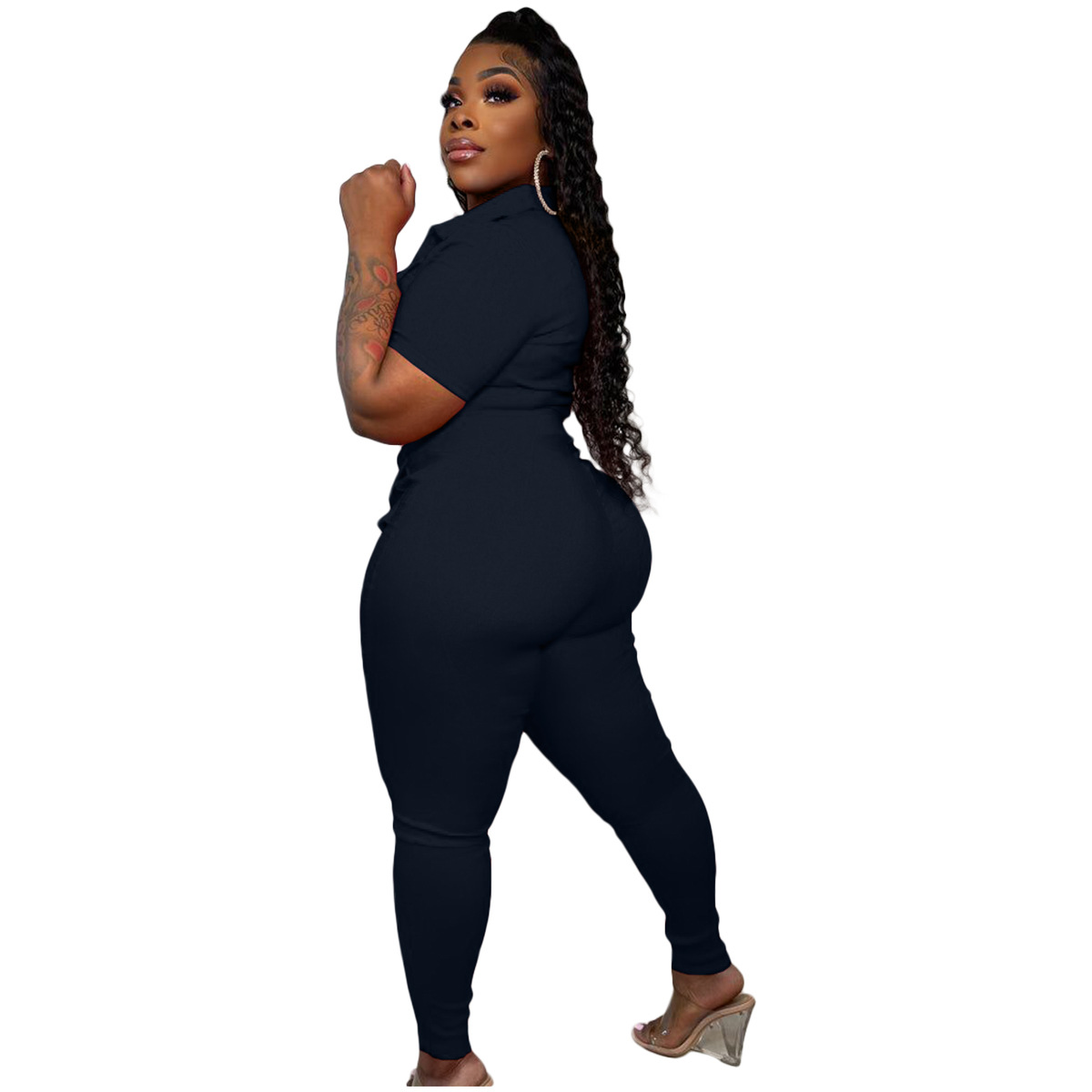 New Women’s Clothing Zipper Three-dimensional Pocket Jumpsuit