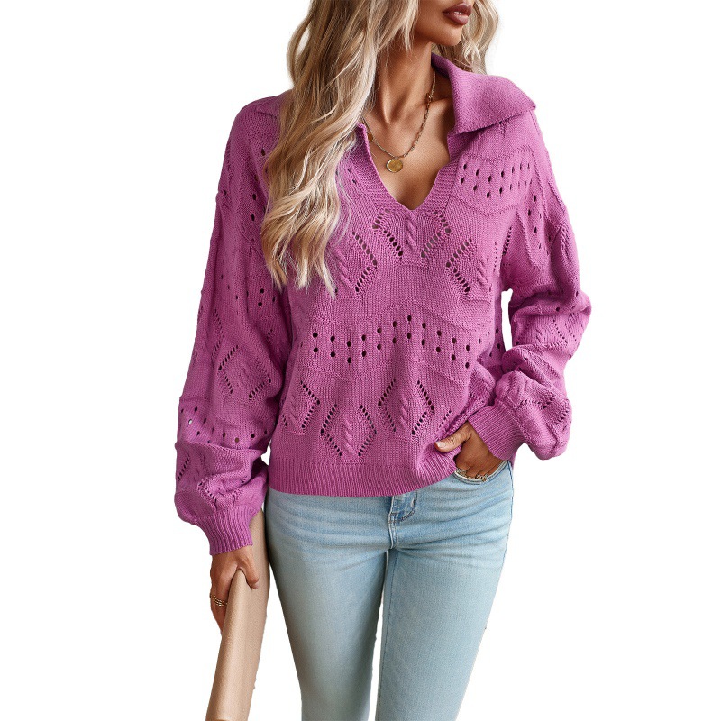 Women’s Polo Collar Long-sleeved Knitted Top