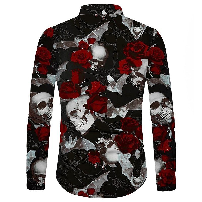 Men’s 3D Skull Rose Pattern Printed Shirt