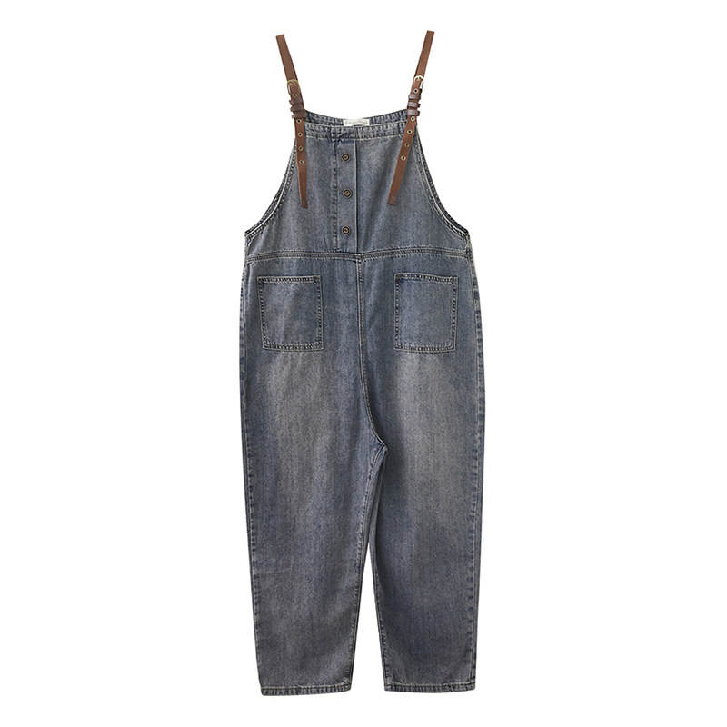 Women’s Loose-washed Nine-point Denim Overalls