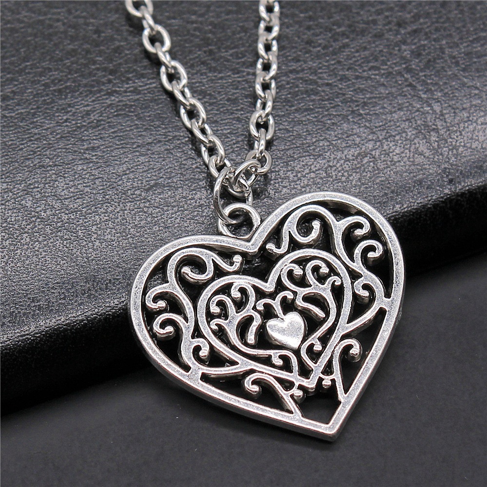 Carved Heart Shaped Heart Pendant Necklace