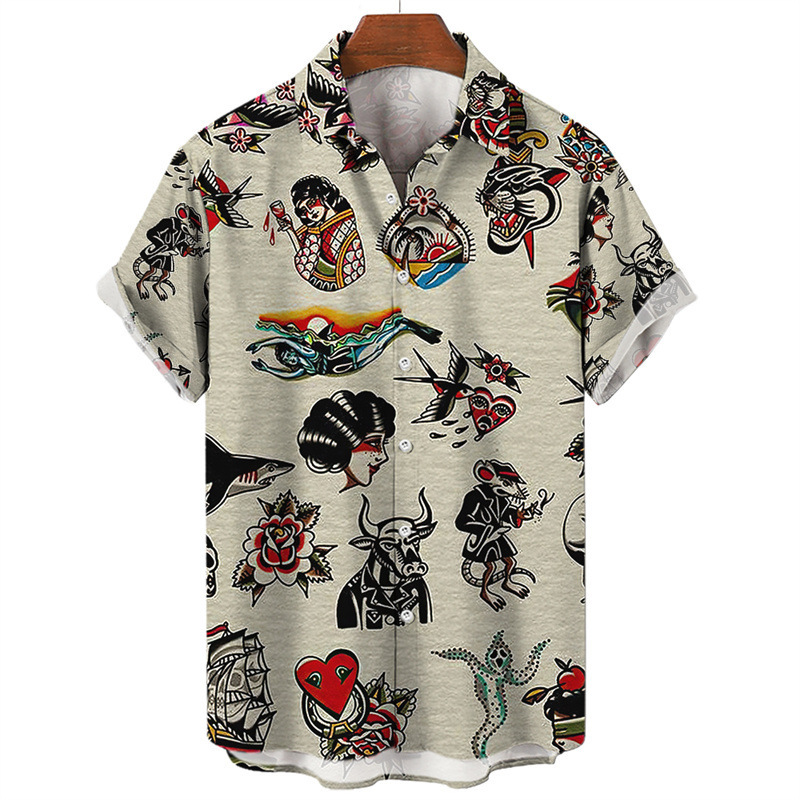 Men’s Shirt 3D Digital Printing Hawaii Short Sleeve Polo Collar Top