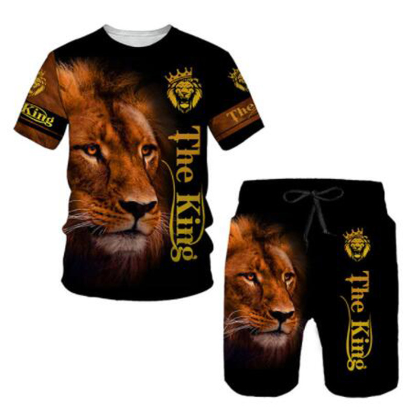 Ferocious Lion Summer 3D Printed Tracksuit O Neck Short Sleeve Men’s Clothing Suit