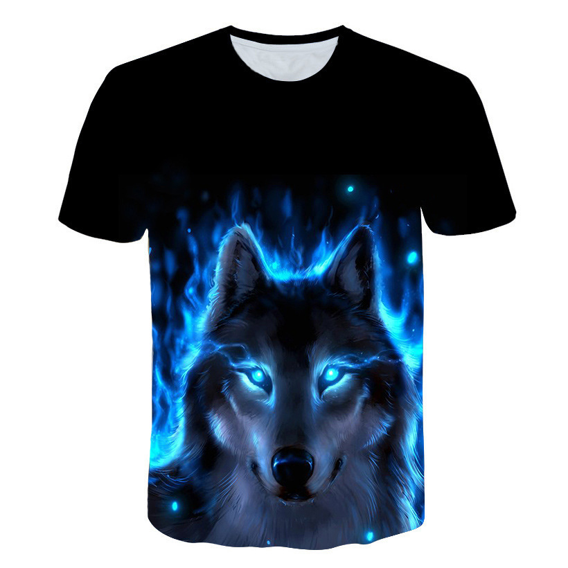 Fashion Colorful Wolf 3D Printed Round Neck T-shirt