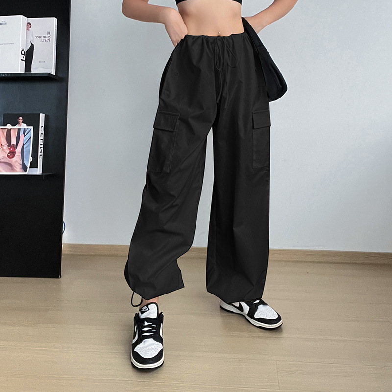 Autumn High-waisted Casual Pants European And American Women’s Wide Legs Loose Large Size String Straight Leg Cargo Pants