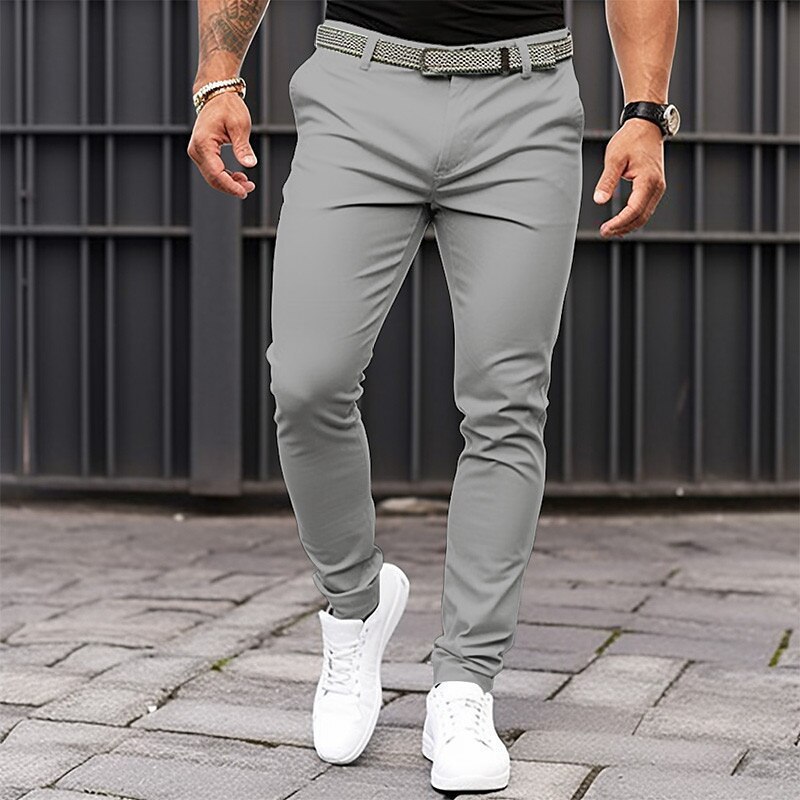 Men’s Pure Color Tight Pocket Zipper Business Casual Slim-fitting Trousers