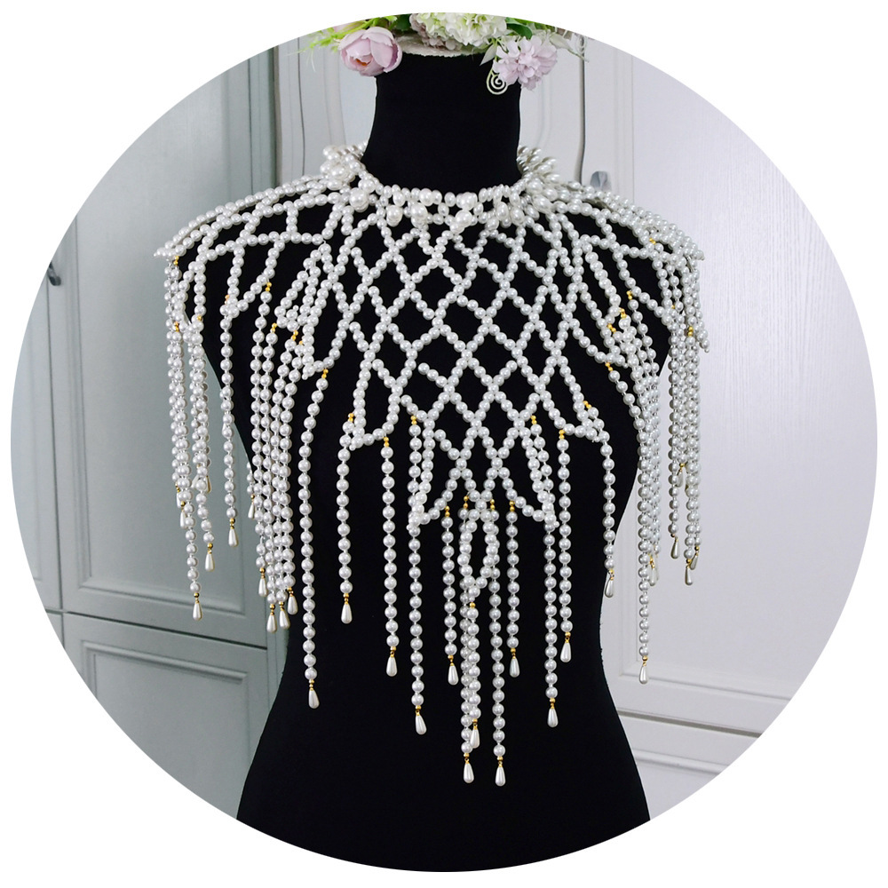 Handmade Beaded Tassel Wedding Pearl Shawl Cape