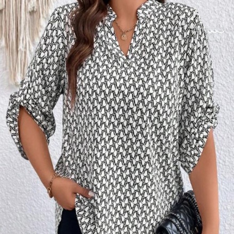 Women’s Shirt V-neck Long Sleeve Temperament Printed Slimming Top