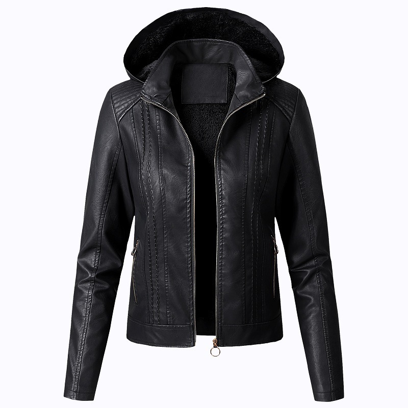 Jacket Polo Collar Solid Color Leather Plus Size Short