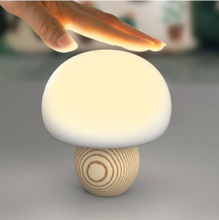 Silicone LED Night Lamp Brightness Adjustable Mushroom Pat Switch Wooden Base Timing LED Night Light For Children’s Gift