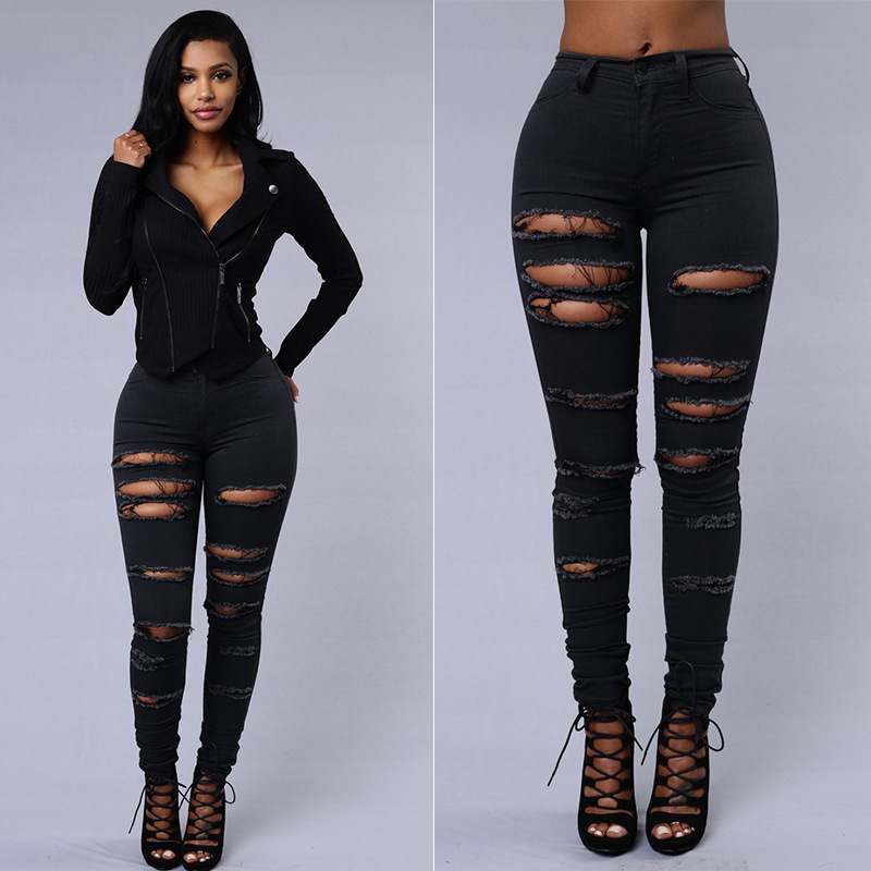 Ripped Jeans Women Skinny Trousers Casual High Waist Pencil Pants