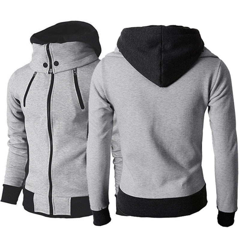 Men’s Zip UP Hooded Jacket Fake Two Piece Sports Cardigan Casual Slim Sweatshirt Jacket