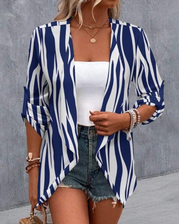 Women’s Fashion Long Sleeve Casual Rolled Sleeves Cardigan Jacket