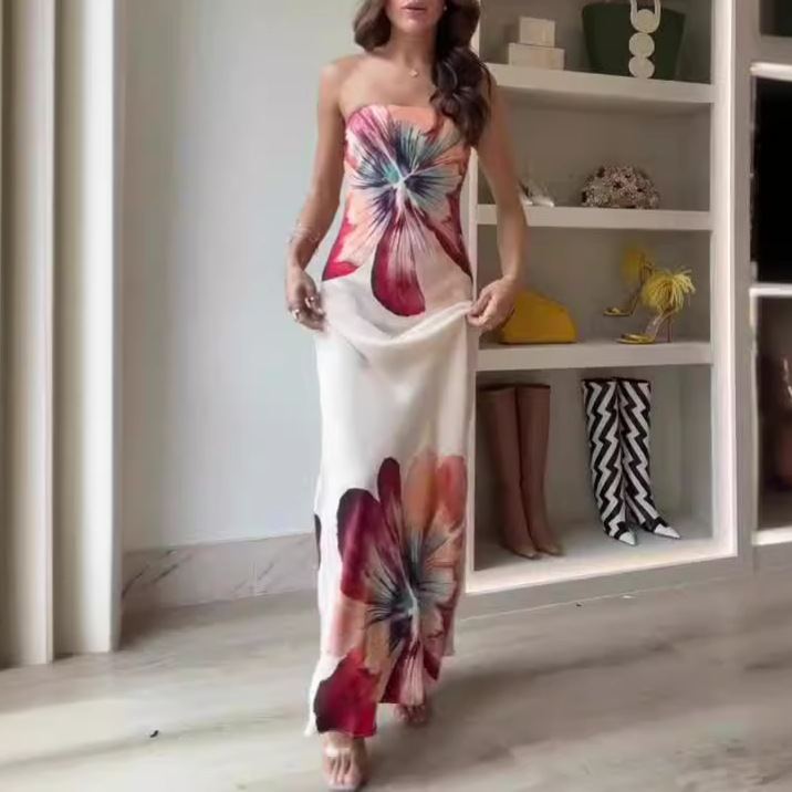 Fashion Printed Tube Top Mid-length Slim Fit Dress