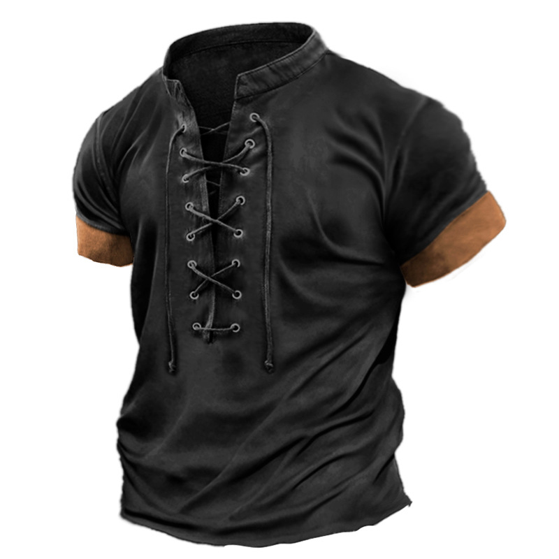 Men’s Retro Lace Up Casual T-shirt