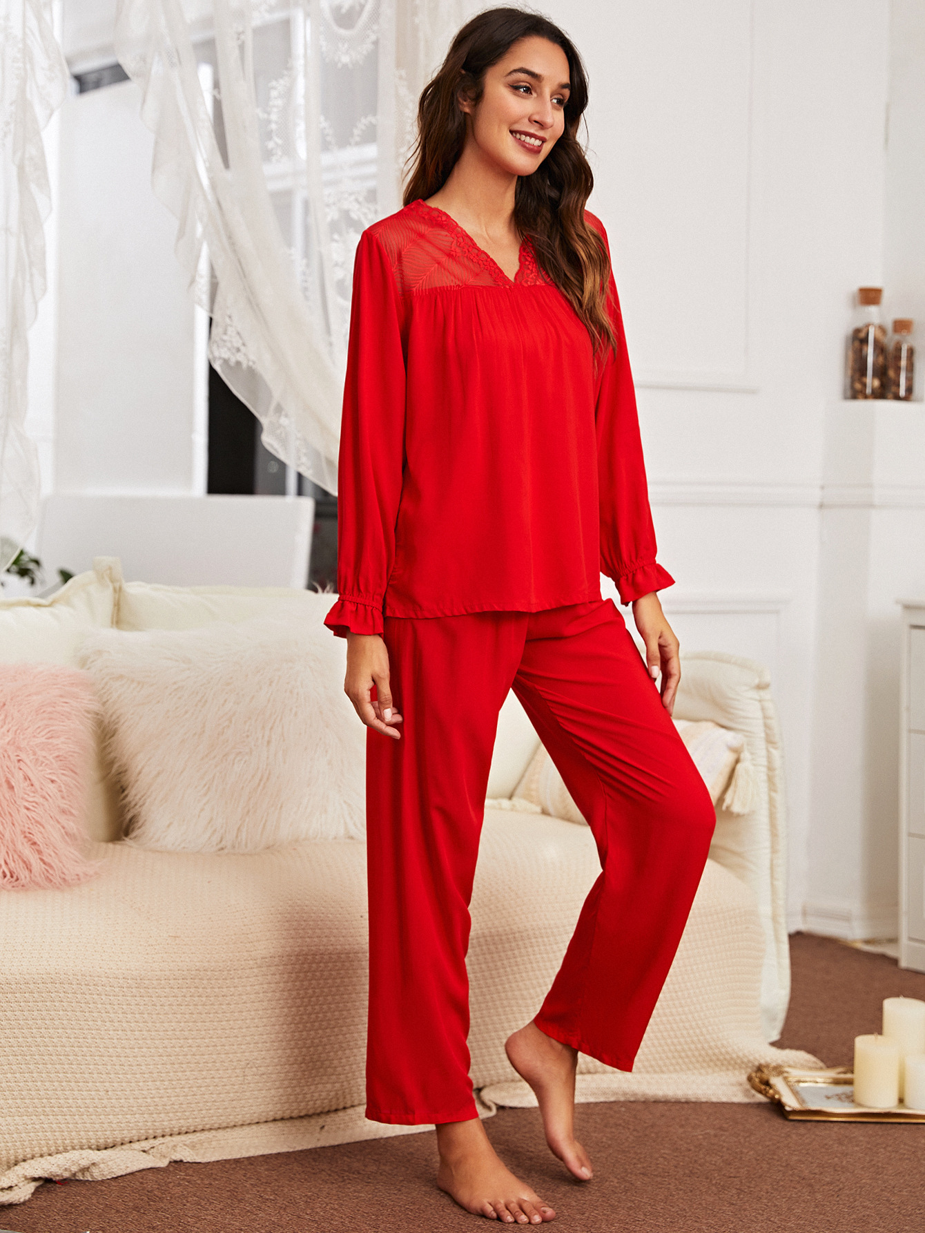 New Bamboo Fiber Pajamas Ladies Pullover Simple Casual Suit