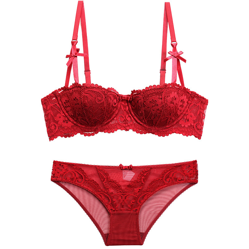 European And American Sexy Underwear Women’s Court Vine Jacquard Half Cup Lace Bra